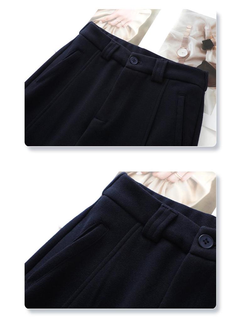 Ancola Women's Red Wool Pants: Soft, Cozy Straight-Leg Wide Pants for Autumn/Winter 2024