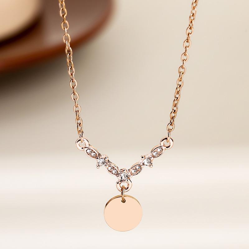Stainless Steel V-Shape Necklace with Multiple Accessories and UV Color Printed Cross Chain