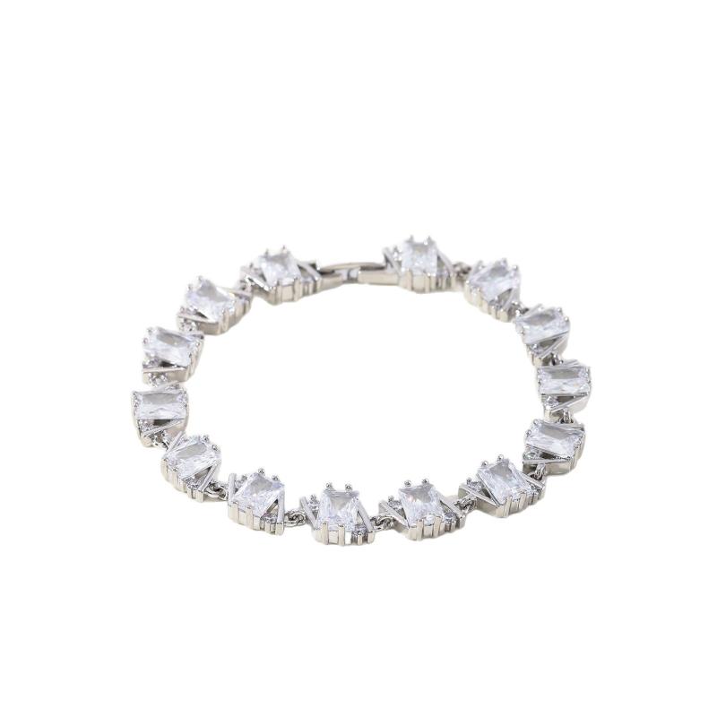 Women Jewelry Silver Color Dark Blue Crystal Leaf Chain Link Bracelets And Bangles For Party Gift Color Retention Bracelet
