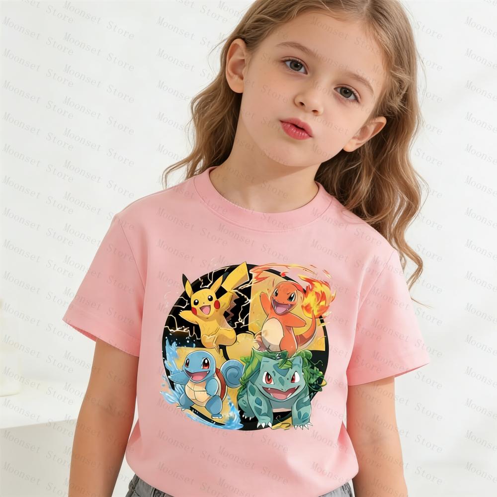 2026 Kinder Pokemon T-Shirt Pikachu Glumanda Herrenhemden Damen-T-Shirts T-Shirt Jungen Mädchen Sommer Kurzarm Erwachsene Freizeit-Oberteile