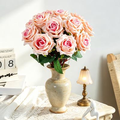 Artificial Flowers Velvet Stem Fake Flowers Pink Roses Wedding Bouquet Home Decor