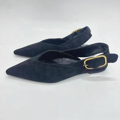 Sexy Pointed Toe Women Flats High Quality Faux Suede Buckle Strap Slingbacks Office Daily Ladies Mules Shoes