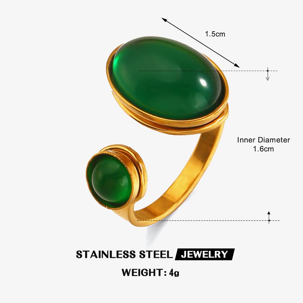 Anelli in Acciaio Inossidabile con Pietre Ovali Verdi per Donne Uomini Stile Europa e America Anelli Aperti Impermeabili Accessori Gioielli per Banchetti