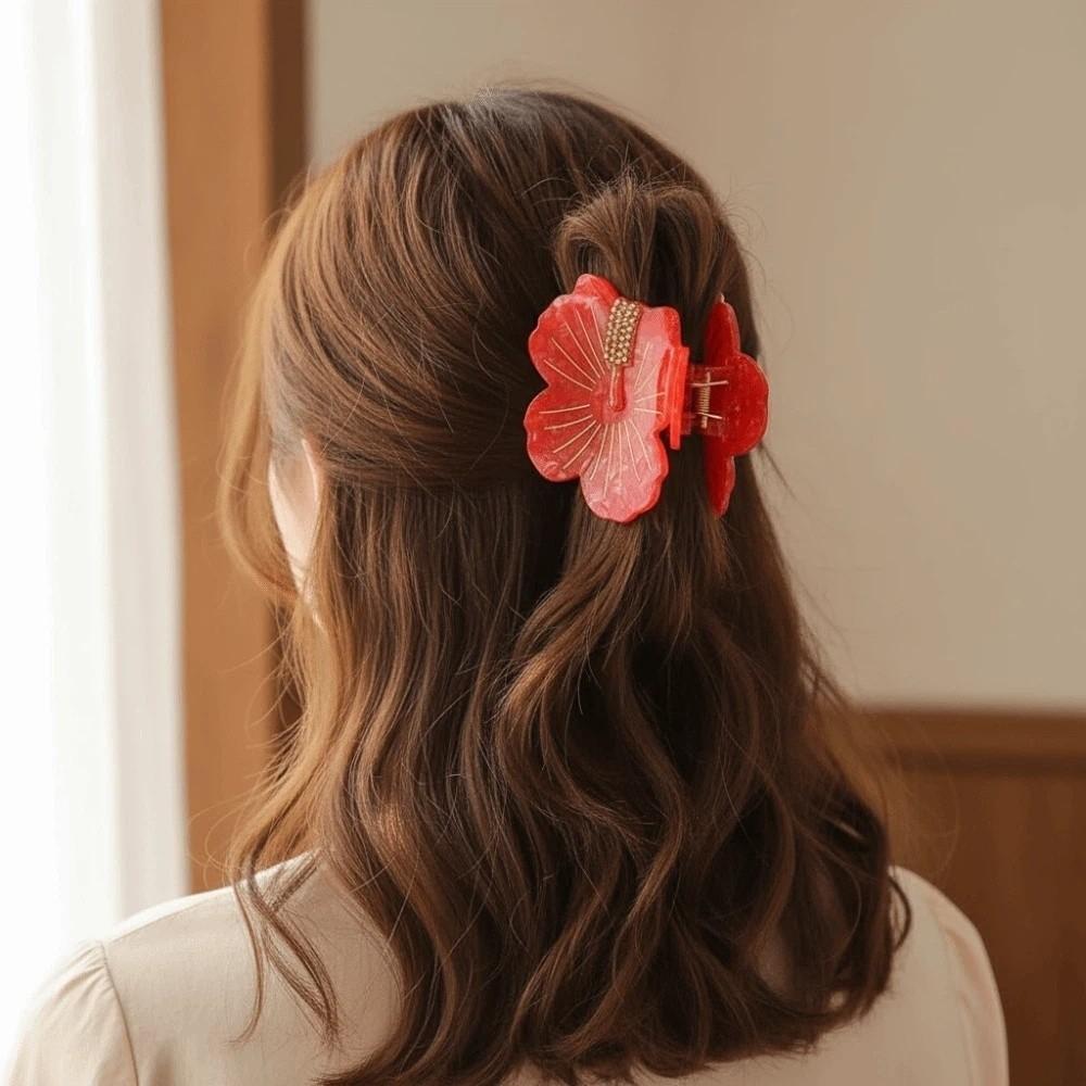 Japanese Style Peach Blossom Shark Clip Waterproof Flower Hairgrips  Ponytail Holder