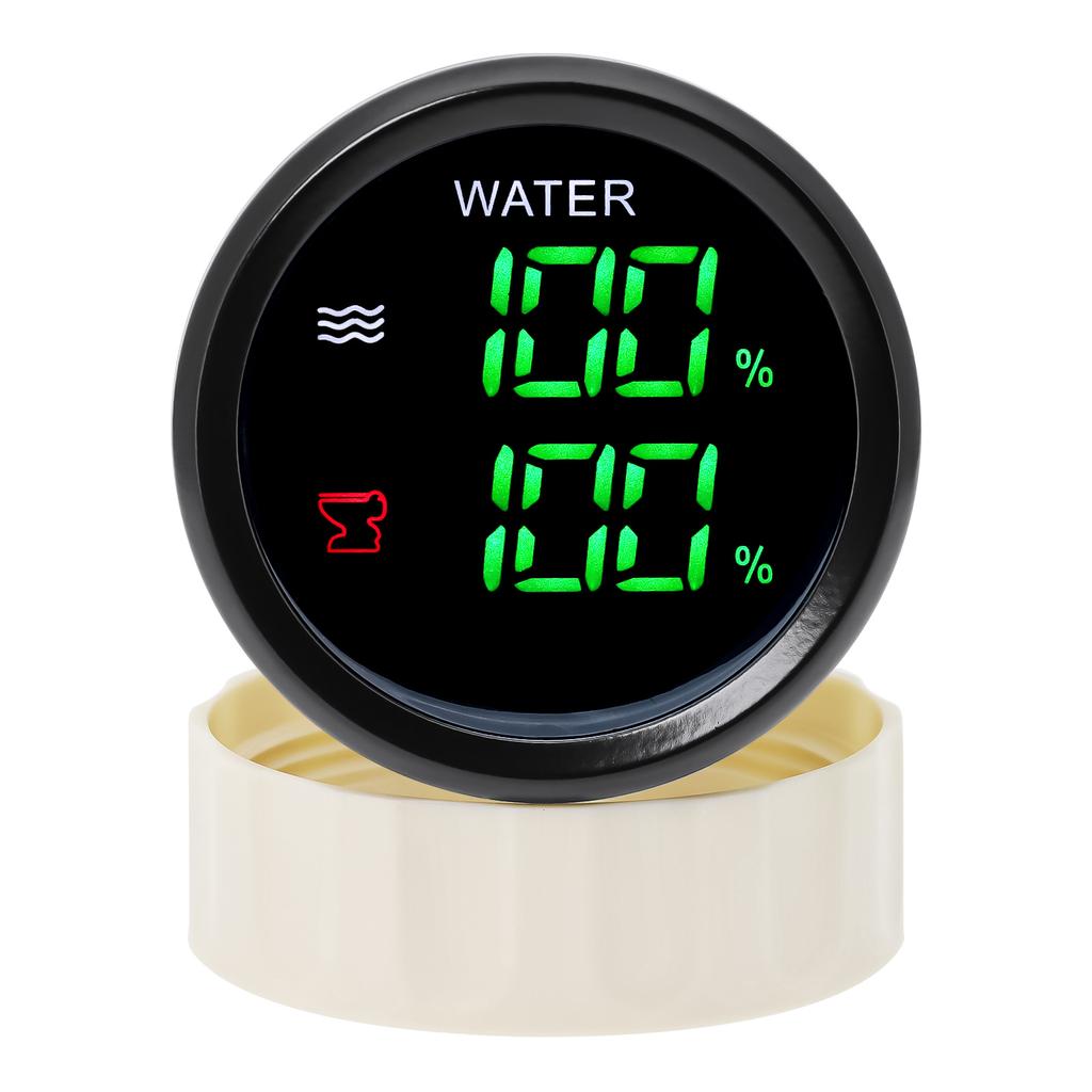Multifunctiaonal 2 IN 1 Water Level Gauge+Sewage Level Gauge Green LED Digital 52mm Dual Gauge 0-190ohm RV Car Boat Yacht 9-32V