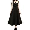 College style splicing contrasting color doll collar bubble sleeve dress high-end women's summer large size waist A-word long dress