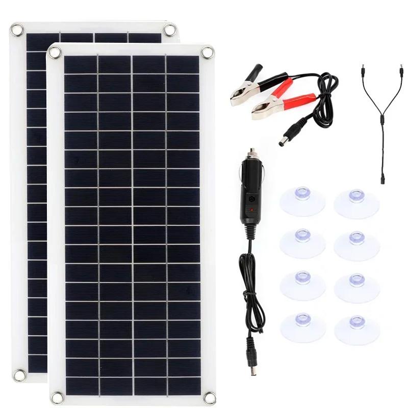 20W-1000W Solar Panel 12V Solar Cell 10A-100A Controller Solar Plate Kit For Phone RV Car Caravan Home Camping Outdoor Battery