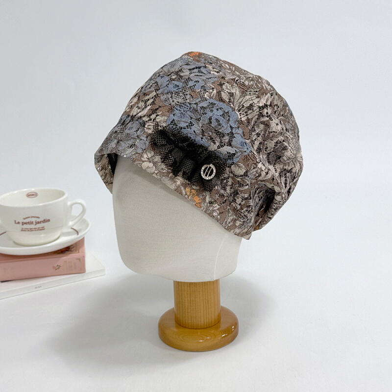 Women s Summer Floral Shirring Banded Middle Aged Hood Navy