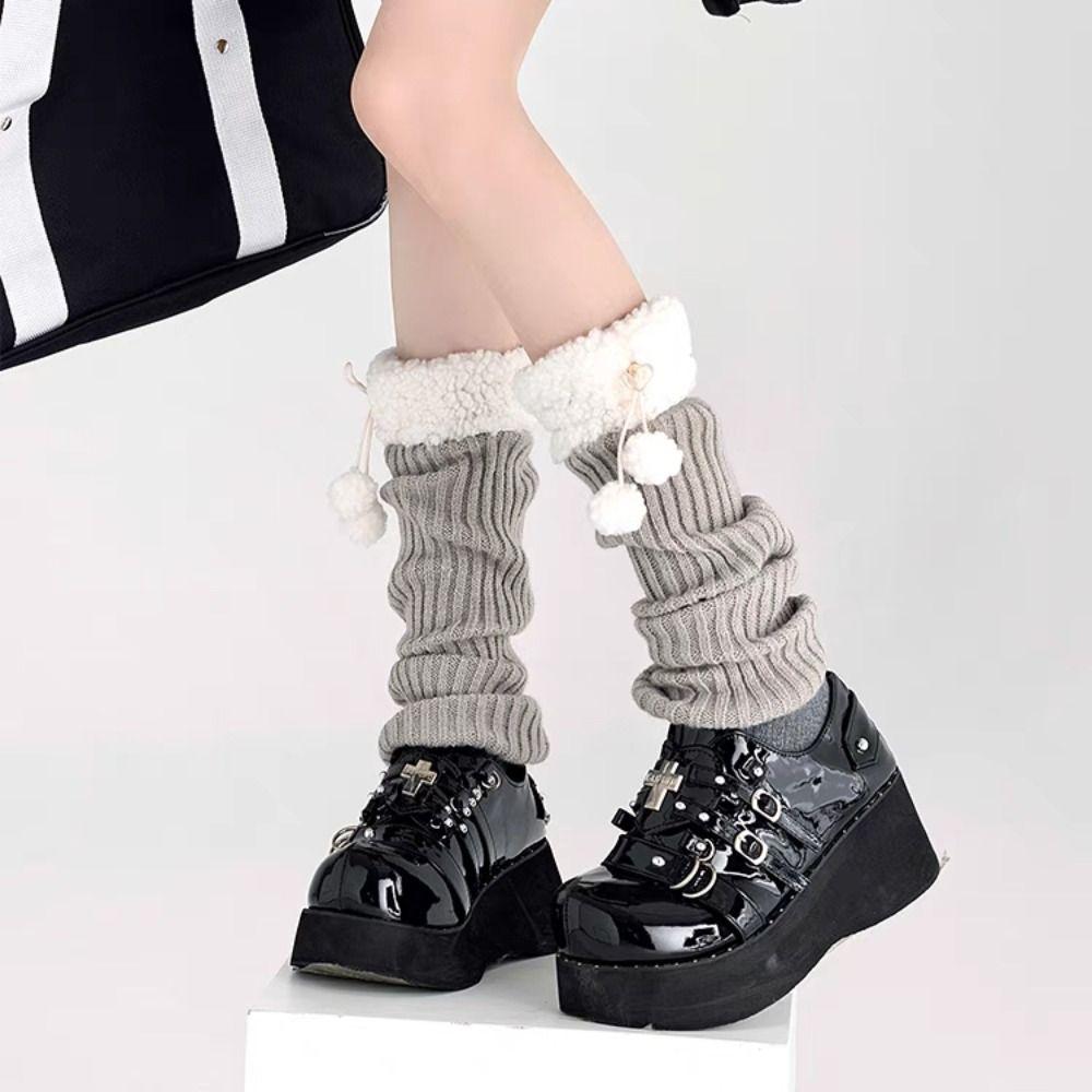 Bowknot Ruffle Socks Lamb Wool Leg Cover Unique Knitted Leg Warmers  Girl