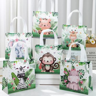 Jungle Animal Non-woven Gift Bags Jungle Theme Party Favors Portable Candy Pack Bag Kids Baby Shower Birthday Party Decor Bags