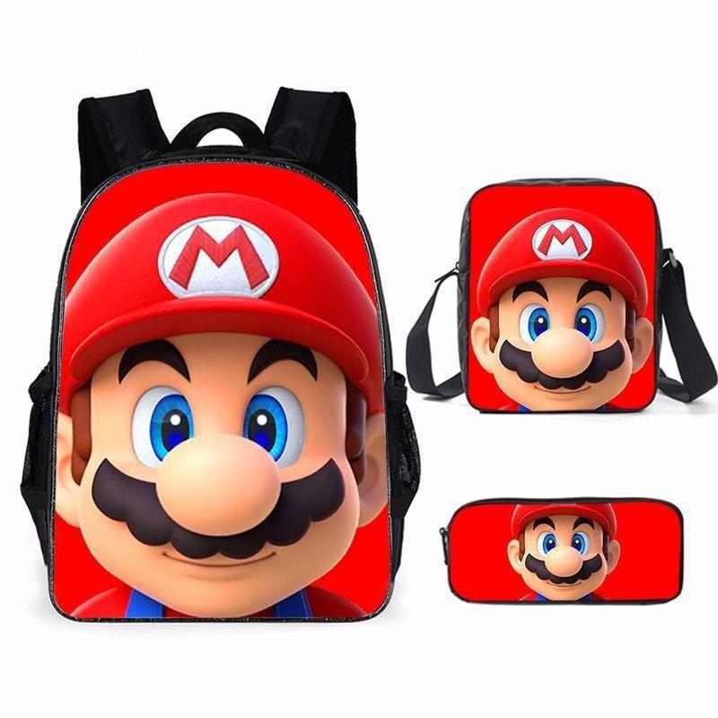 Super Mario Backpack School Bag With Lunch Bag And Pencil Pouch High Capacity Wear Resistant Breathable