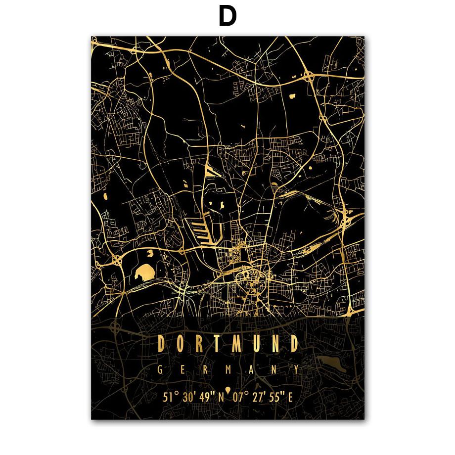 Schwarz Goldene Deutschland Berlin Stadtplan Poster Und Drucke Wand Kunst Leinwand Malerei Dekoration Wandbilder Wohnzimmer Wohnkultur