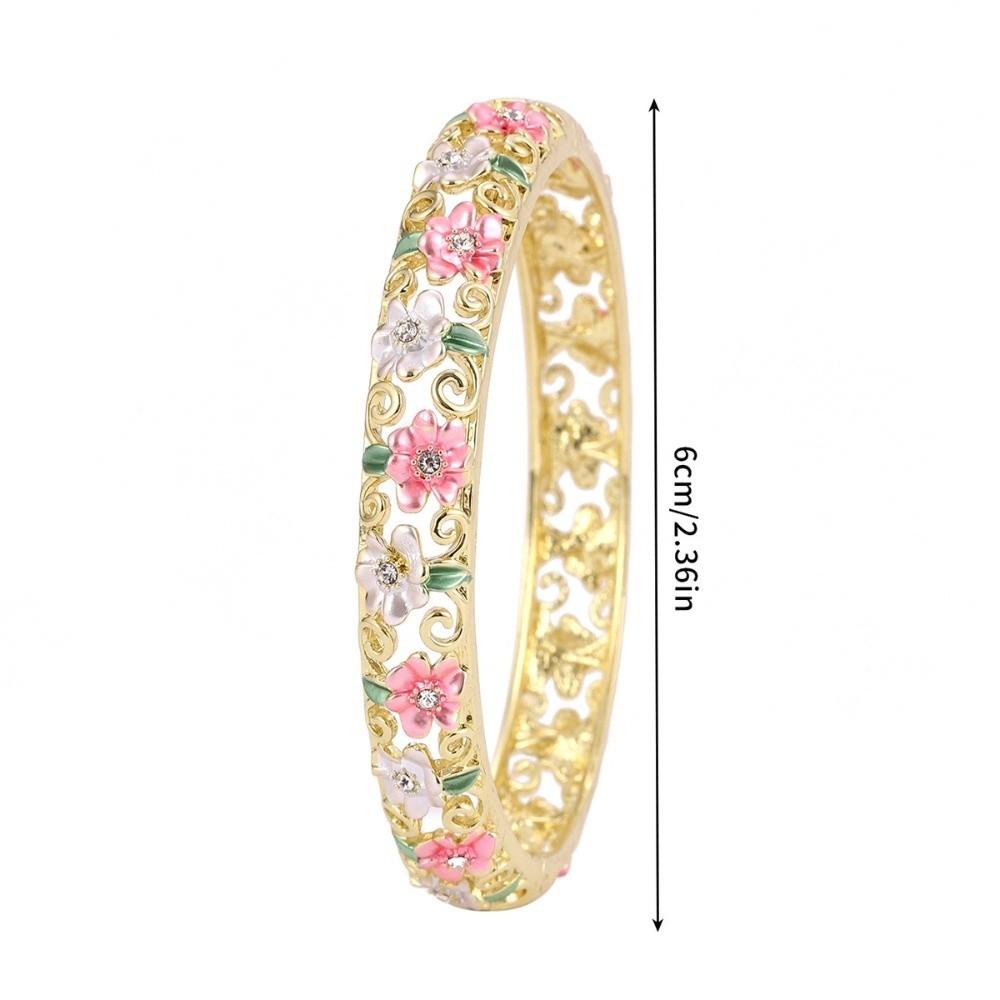 Enamel Flower Crystal Bangle Rhinestone Women's Hand Bracelet Vintage Cloisonne Bangle  Ladies