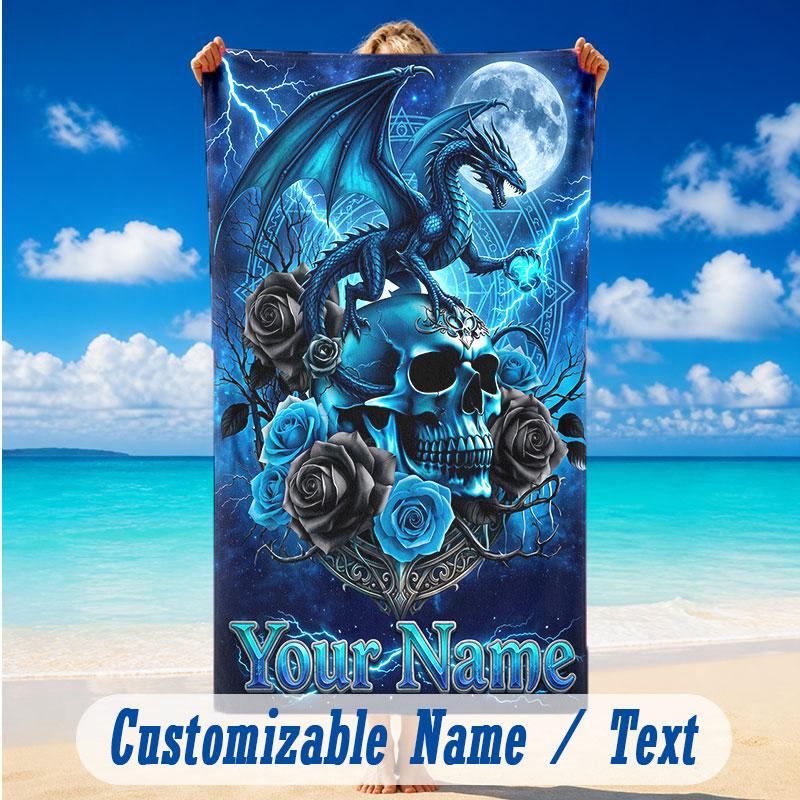 Dragon Phoenix Theme Beach Towel Personalized Custom Name & Text Soft Quick Dry Beach Towel for Swimming Travel