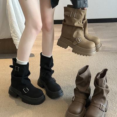 Small Thick-soled Martin Boots Women's New Autumn Maillard Brown Trousers Stacked Short Boots