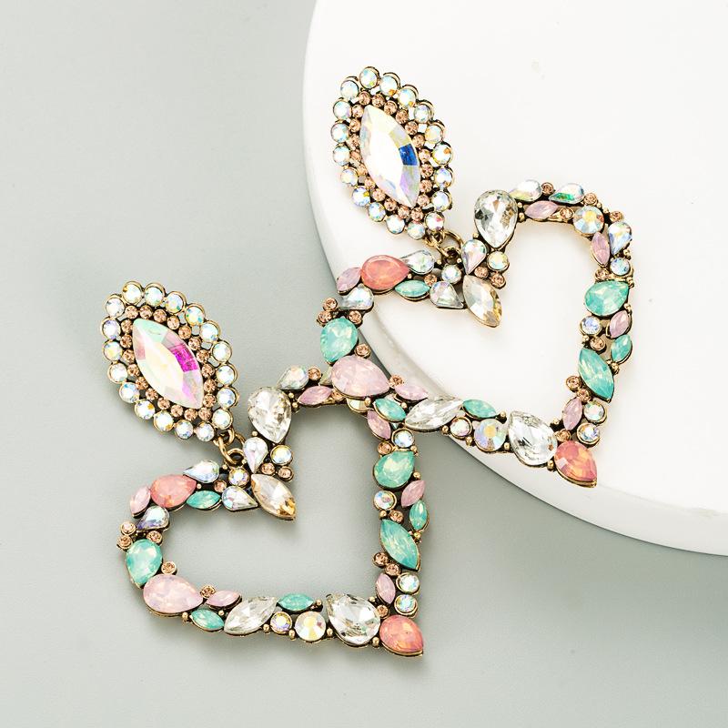 Fashion Boho Colorful Heart Crystal Earrings For Women  New Rhinestone Statement Heart Stars Drop Earrings Bijoux