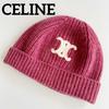 Used Good Condition Celine Knit Hat Cashmere Triomphe Pink Logo