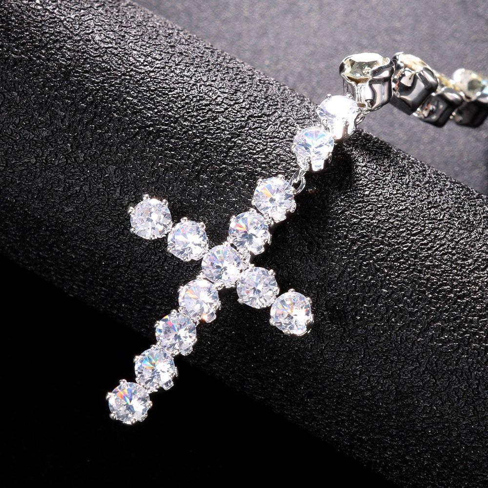 Rhinestones Cross Pendant Necklace Shiny Clavicle Chain  Jewelry Accessories