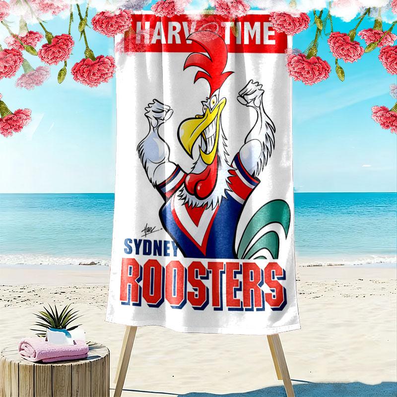 Go Sydney Roosters Print Beach Towel, Large Soft Quick Dry Towel for Beach Camping Swimming