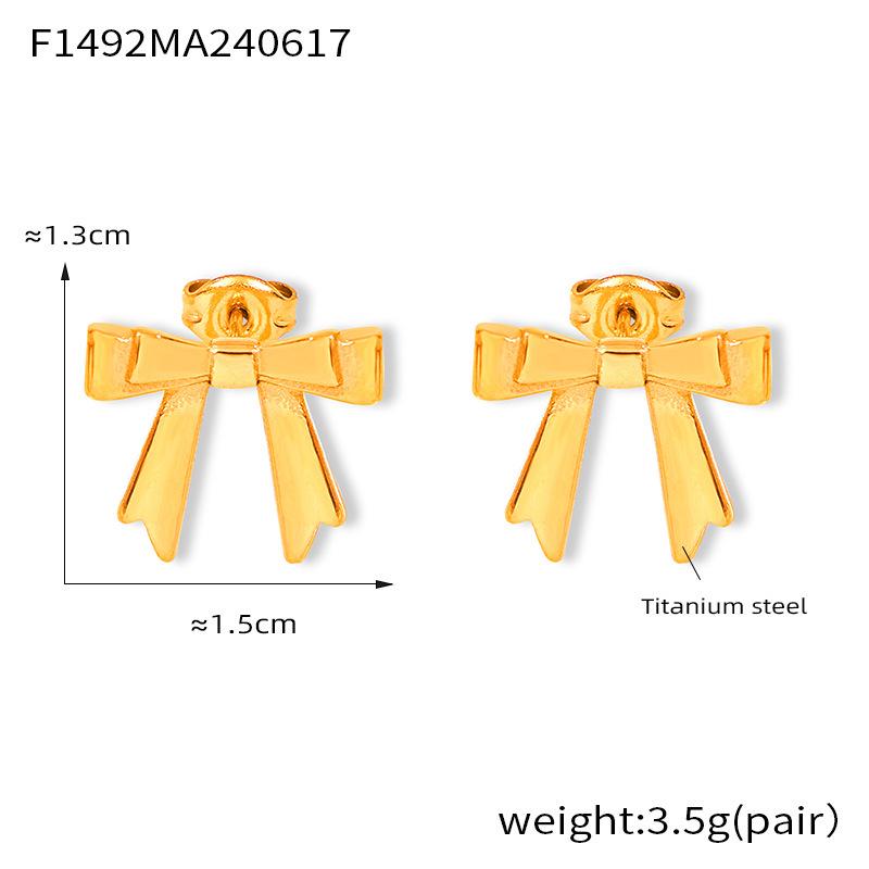 

Европейские и американские серьги-пусеты из титановой стали с 18-каратным золотым покрытием в виде бантика - Простой модный стиль с ароматом