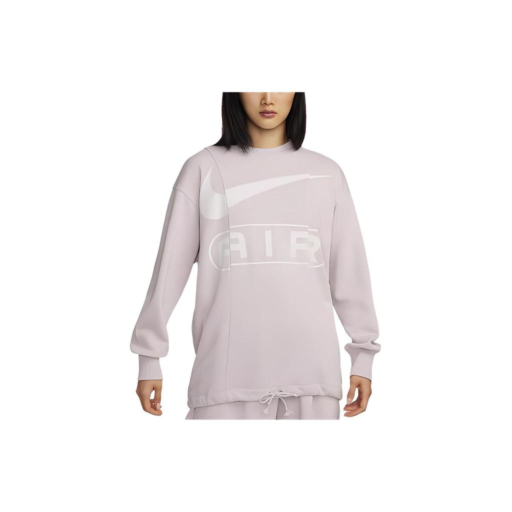 Nike Air Logo Graphic Print Ribbed Crewneck Vintage Patchwork Loose Sweatshirt Women Sweatshirt Platinum-Purple FN1898-019