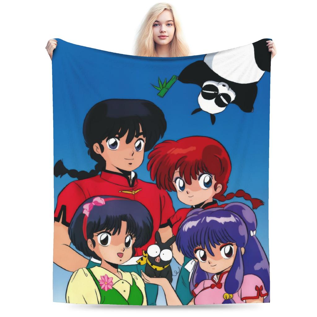 Anime Ranma And Akane Tendo Blanket Flannel Textile Decor Portable Ultra-Soft Throw Blankets for Bedding Office Rug Piece
