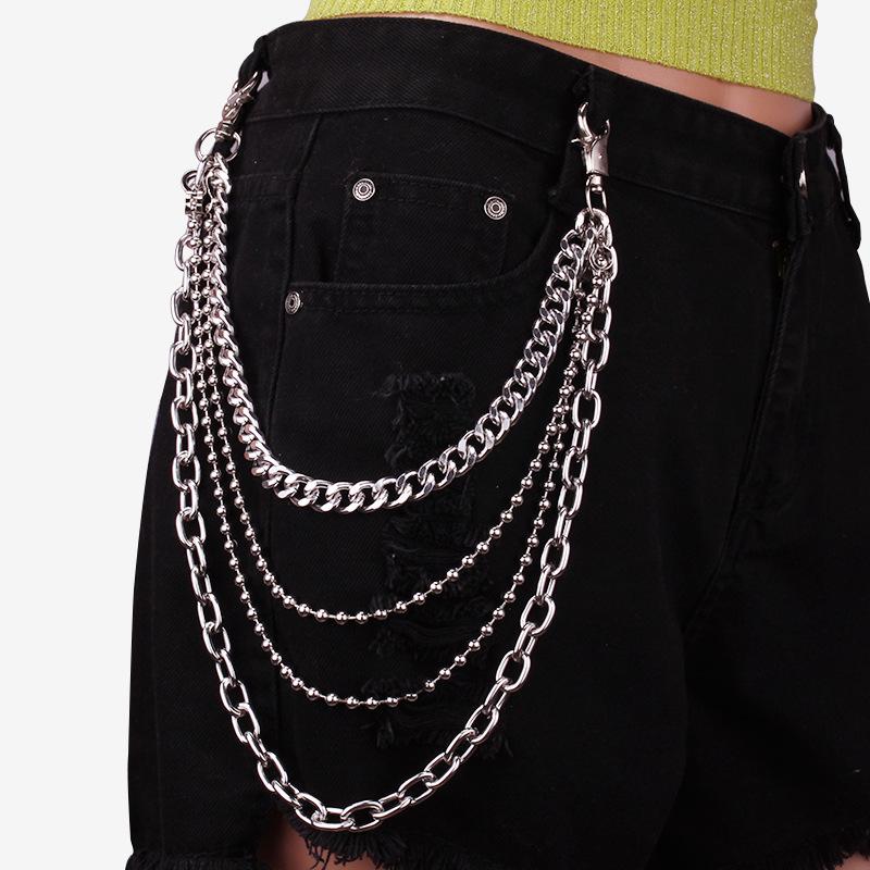 Punk Metal Cross Rivet Layered Chain Keychains for Men Women Waist Key Chain Wallet Jeans Hip-hop Pants Belt Jewelry Accessories