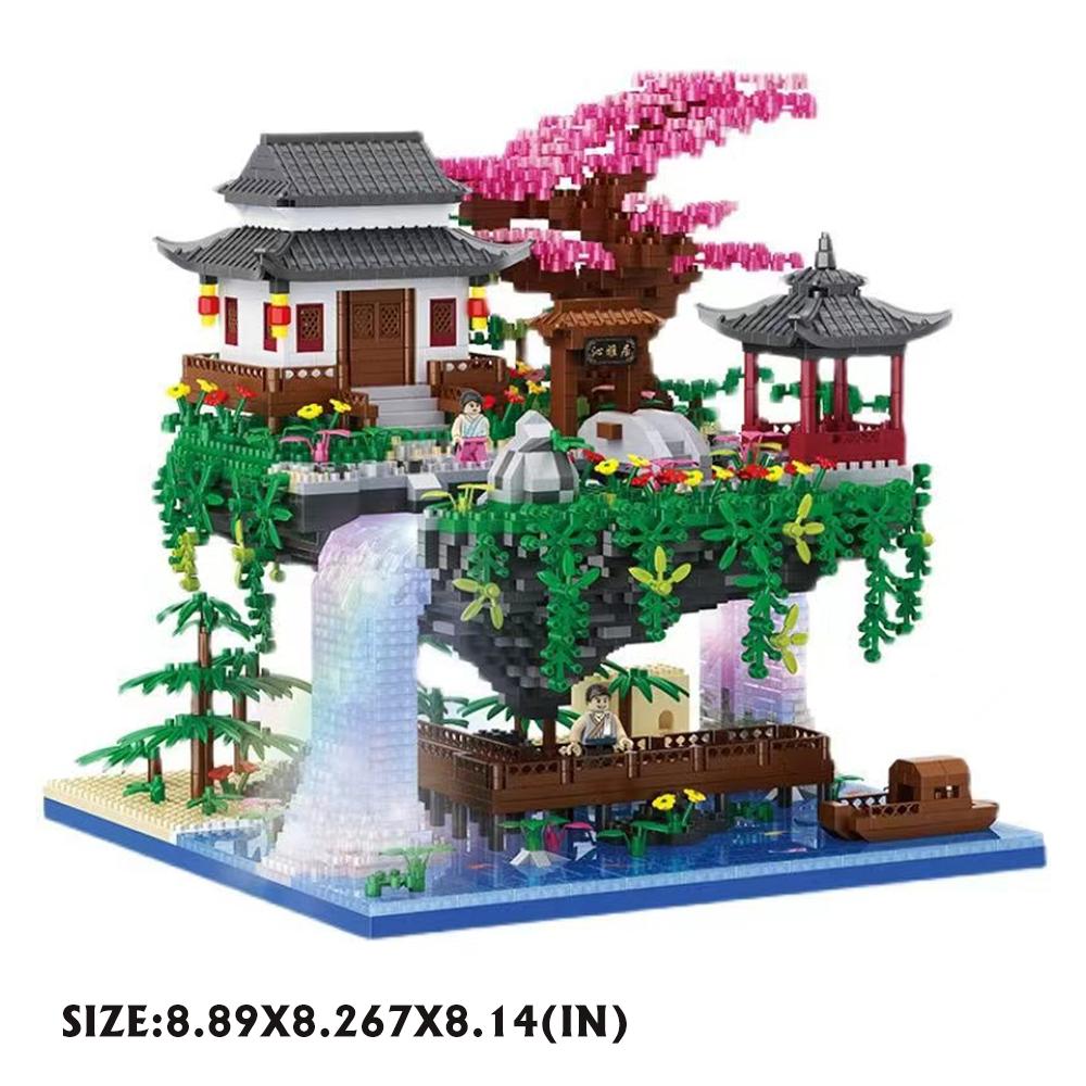 Volwassen Chinese Architectuur Bouwsteen Set - Perzikbloesemvijver Feeënpaviljoen Bonsaiboomhuis Gekleurde Lantaarn Cadeauspeelgoed with box