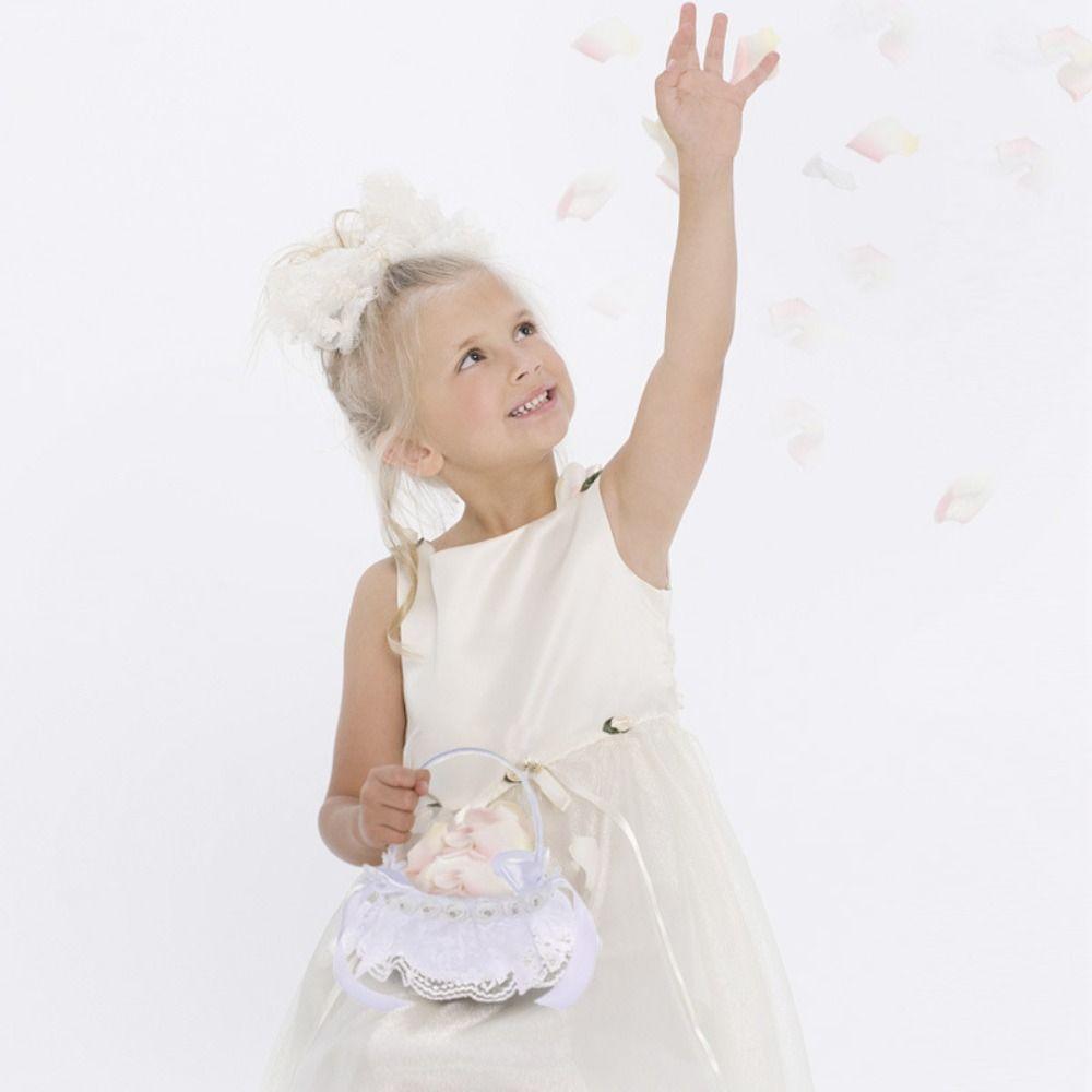 Simple White Flower Girls Basket Hand Held Party Decorations Silk Wedding Basket