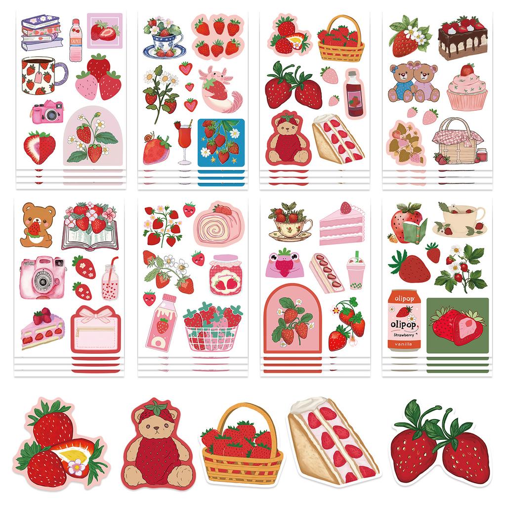 8 Korean Cartoon Strawberry Collage Stickers Can Be DIY Decorative Guka Hand Account Small Card Mobile Phone Case