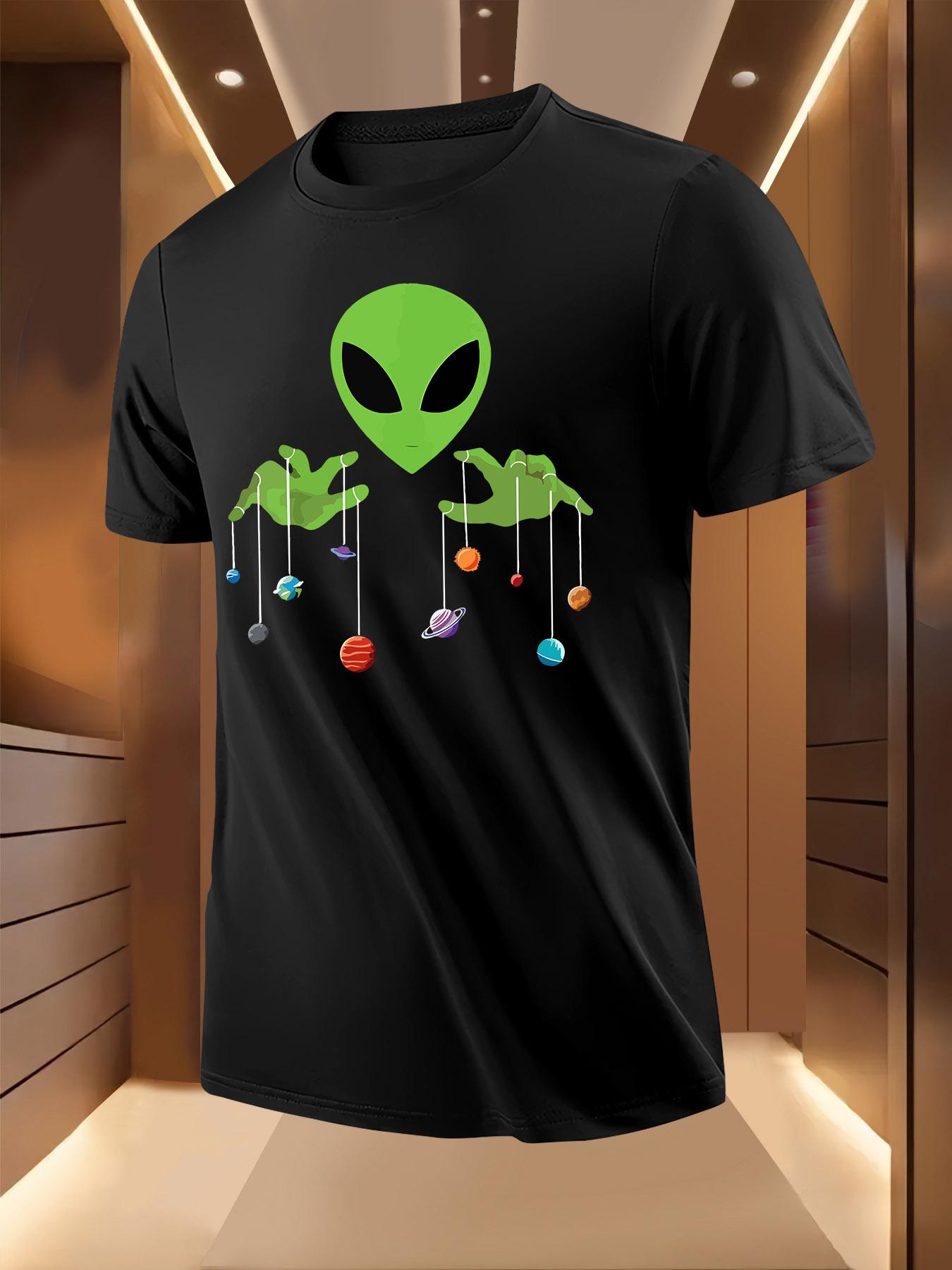 Light Yellow Alien Spaceship Graphic Tshirt - Bold UFO Pr... XXL