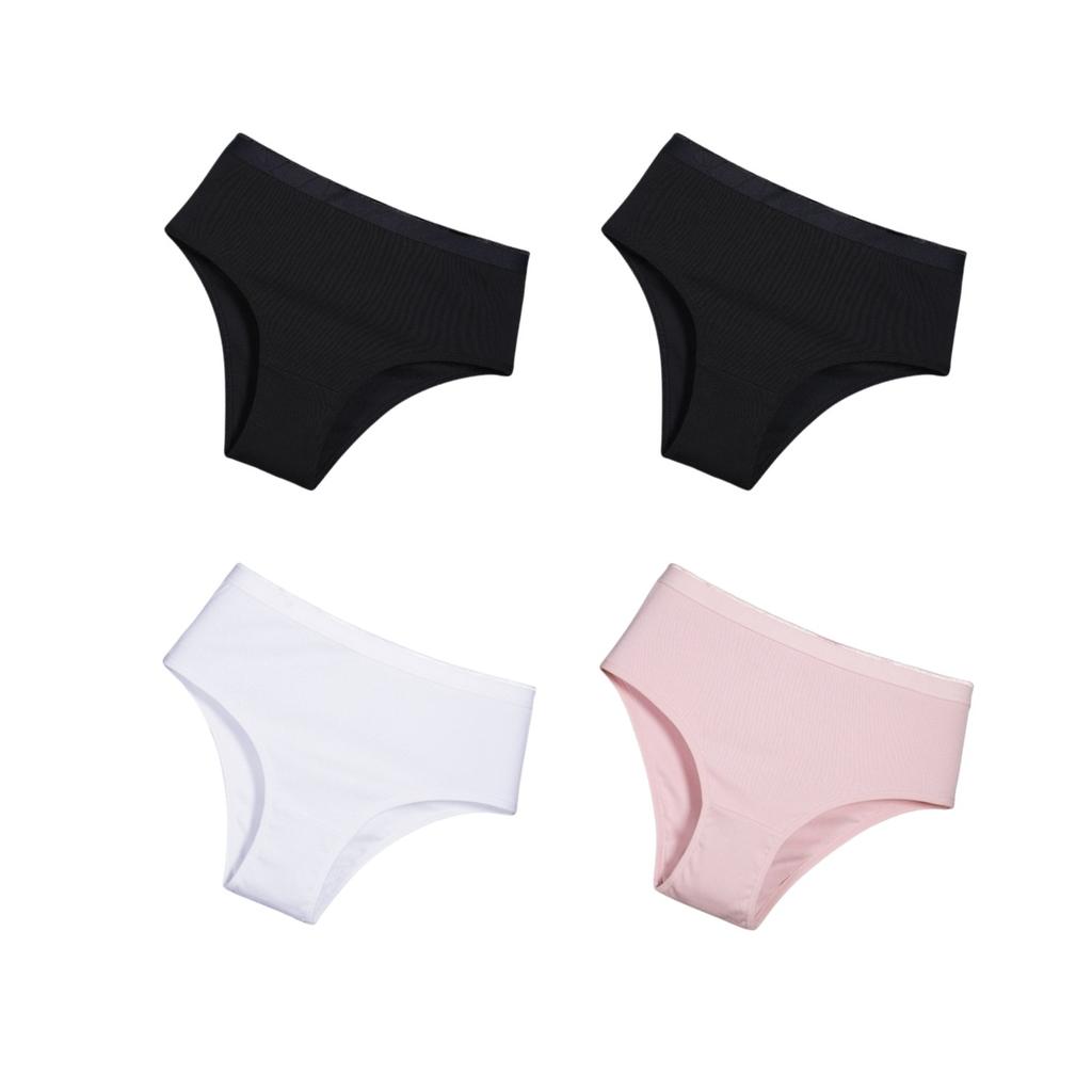 4Pcs/Set Cotton Underwear for Women High Rise Panties Soild Colour Stretch Briefs Ladies Half Cover Briefs Soft Sexy Lingerie