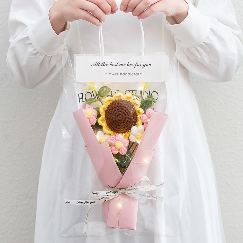 Glowing Crochet Flowers Bouquet Knitted Eternal Simulated Flowers  Valentine S Day Pink Sunflower