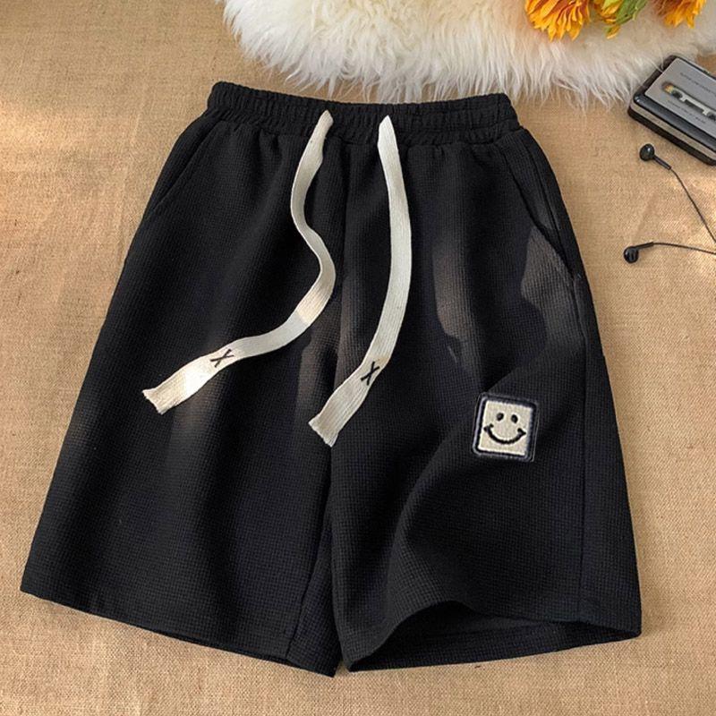 

Вафельные простые шорты, мужские летние тонкие спортивные брюки с завязками, пять брюк, свободные прямые брюки 4XL