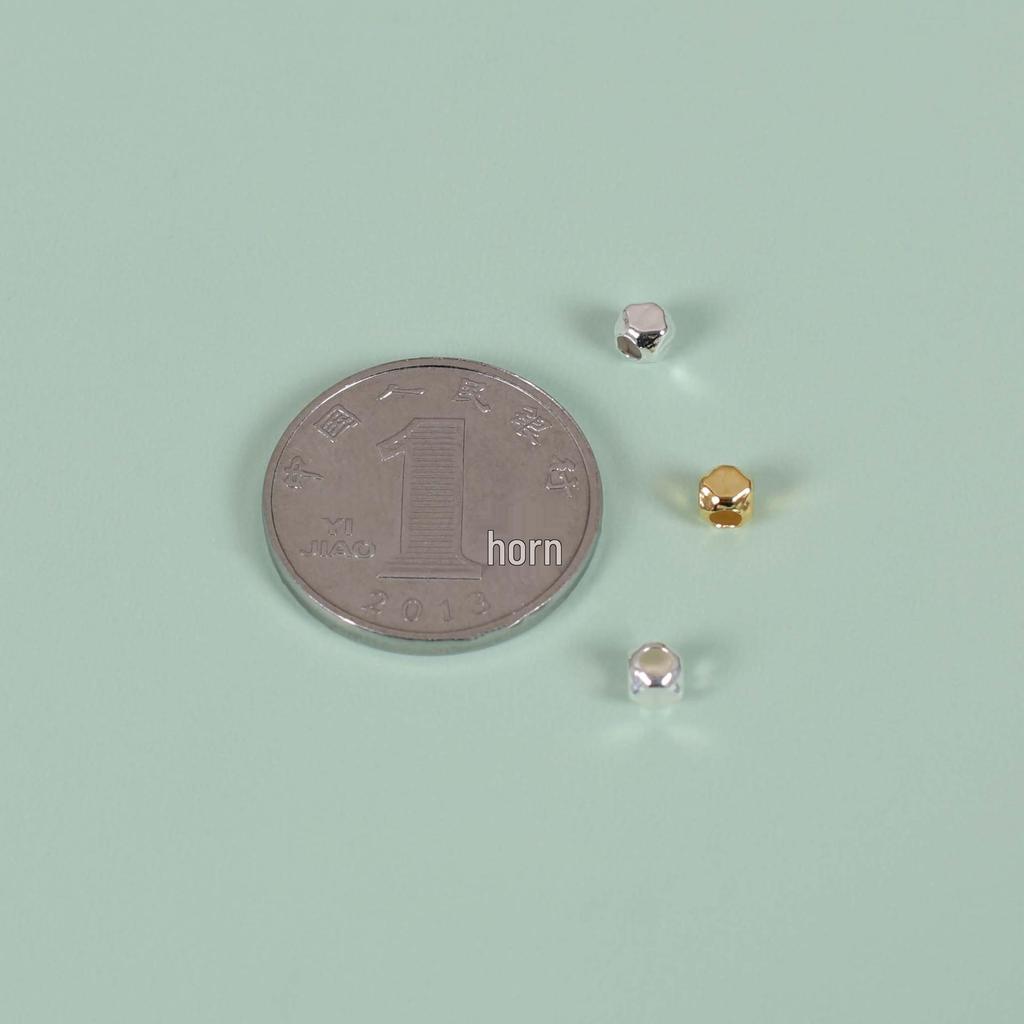 S925 Sterling Silver Hexagonal Faceted Spacer Beads – 3mm Diamond-Cut Silver Beads for DIY Jewelry.