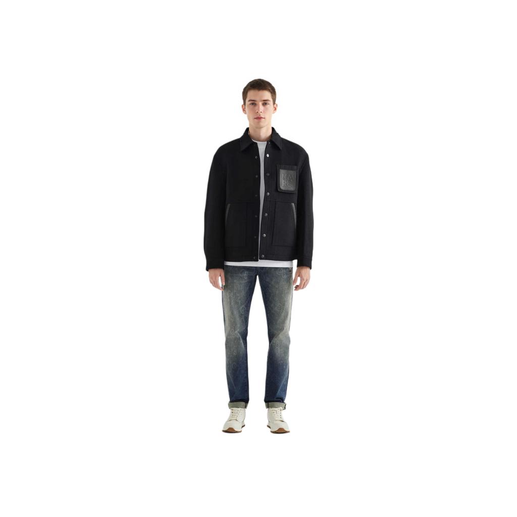 Karl Lagerfeld Outdoor Commuting Party Lapel Single-Breasted Long Sleeve Cotton Jacket Men Jackets Black K27O1400