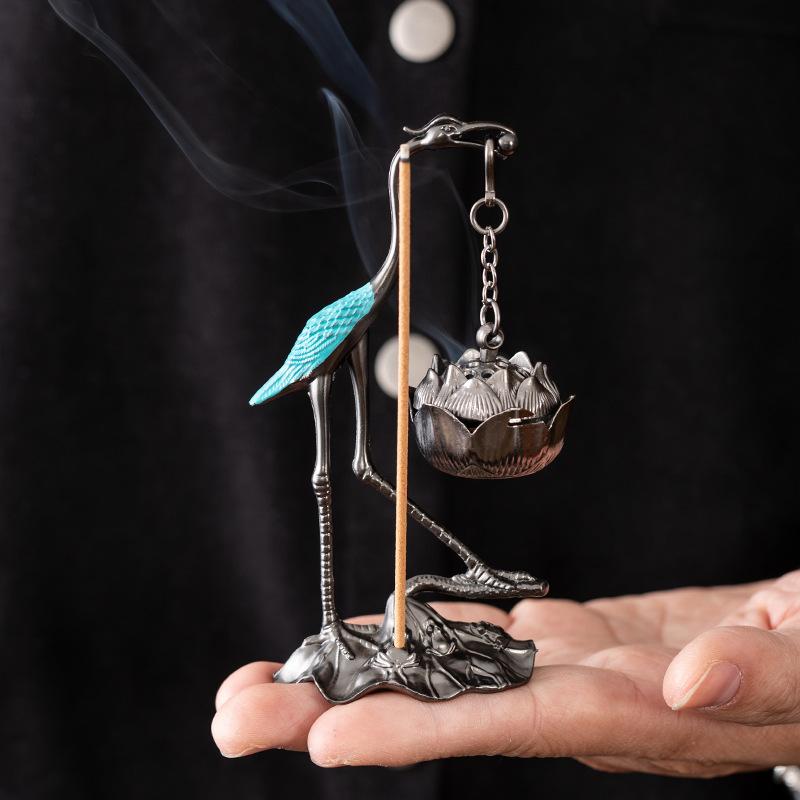 Chinese Style Incense Burner Zinc Alloy Good Symbolism Incense Holder Accessories Red-Crowned Crane Indoor Aromatherapy Gifts