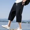 Men's Casual Color Cotton Linen Loose Cropped Pants Straight Linen Pants