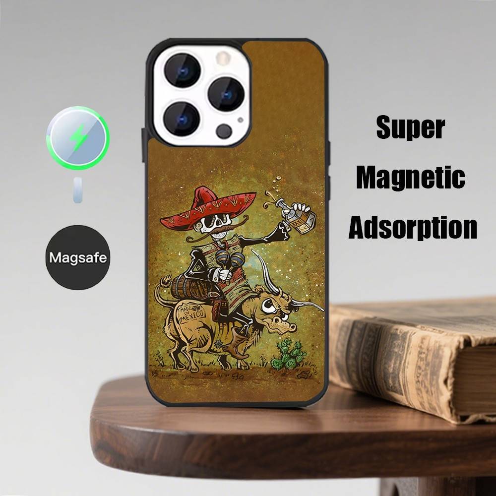 Day of the Dead Mexican Catrina Skull Phone Case  For iPhone 17,16,15,14,13,Pro,Max,Plus,Magsafe,Magnetic Wireless Charging Case