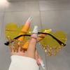 1/2 Pairs Heart Shaped Sunglasses with Rhinestones Women Fashion Rimless Rave Shades Trendy Original Design Sun Glasses