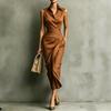 Independent Station European and American Summer Temperament Commuter Slim Fit Asymmetrical Sleeveless Shirt Skirt