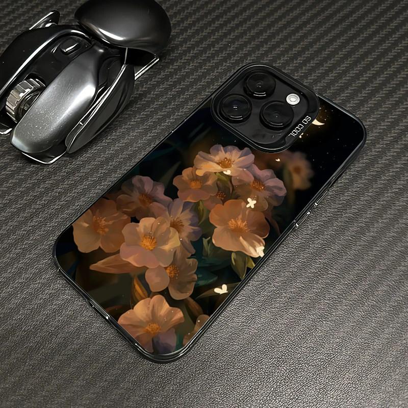 Dark Background Floral Pattern Electroplate IMD Phone Case For iPhone 16 15 14 13 12 11 Pro Max 16E 7 8 Plus X XS XR SE Cover