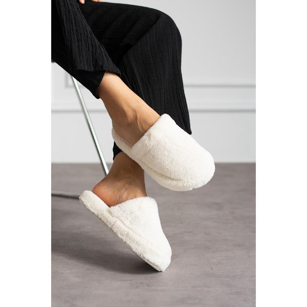 Modafrato Feathered Closed Women's Indoor Slippers Winter Slippers Silent Sole