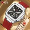 OFNS Herrenuhren Hochwertiges Leder Lässige Quadratische Armbanduhren Kalender Wasserdicht Business Mode Herren Chronograph Uhr