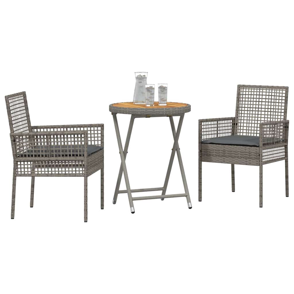 Garden Bistro Set 3 Pcs Grey Poly Rattan