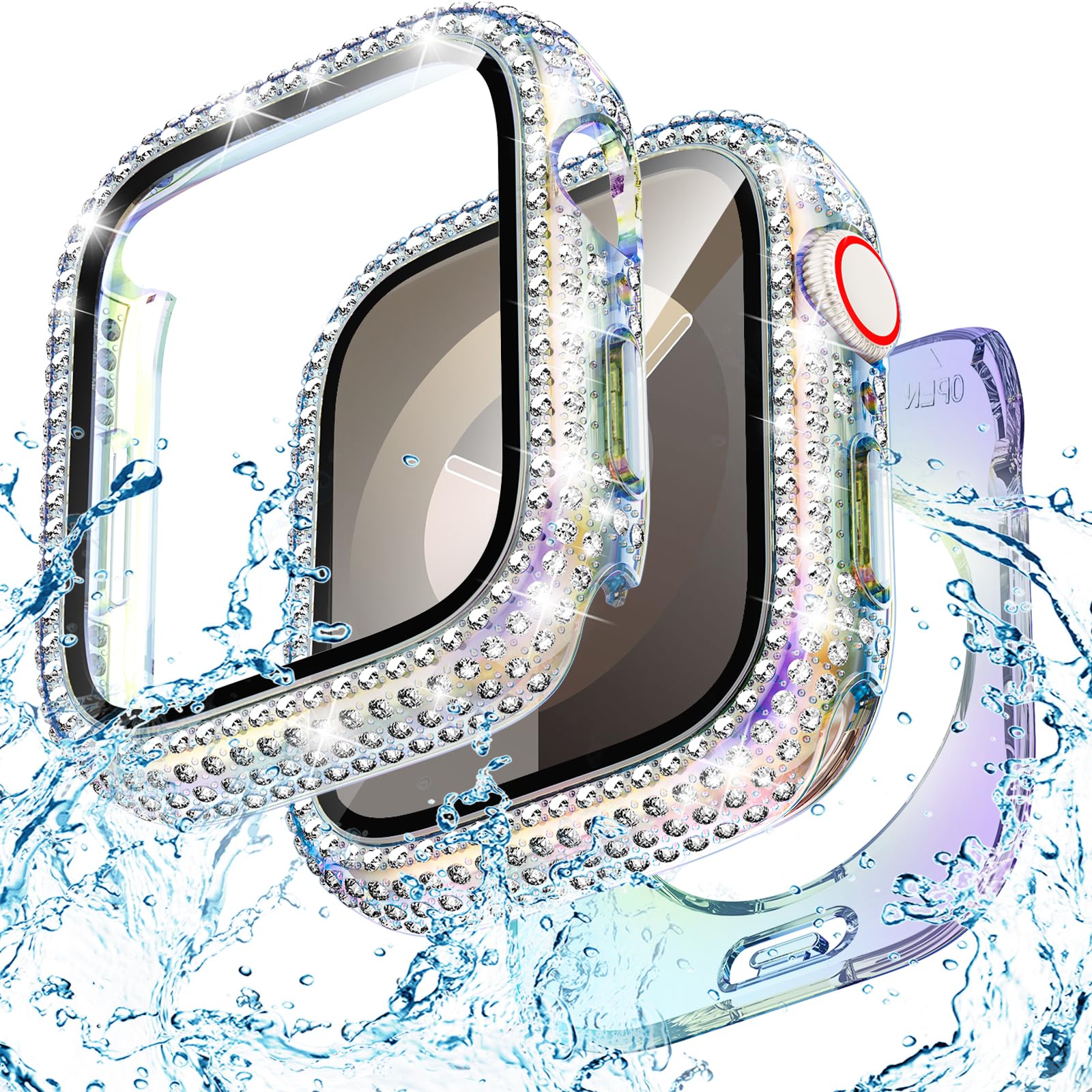 

Блестящее стекло+чехол для Apple Watch, чехол 46 мм 44 мм 45 мм 41 мм 40 мм 42 мм Ultra1/2 49 мм, алмазный бампер+защитная пленка для экрана iwatch series 10 9 8 7 5 6 SE For Series 10 46mm