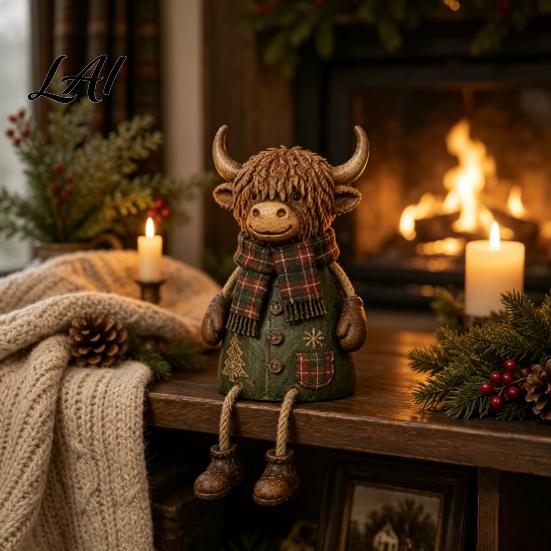 Resin Sculptures Animal Sitter Sitting Farmhouse for Shelf Figurine, Whimsical Dangling Leg Donkey, Highland
