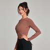 Nude Feel Casual Lace-up Waist-Controlled Skinny Exercise Top Round Neck T-Shirt Professional Running Fitness Clothes Long Sleeve Yoga Wear