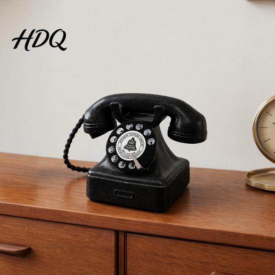 Study Room Decor Vintage Old Telephone Ornaments Mini Retro Desk Phone Classic Polished Phone Landline Resin Decorative Nostalgic Home Office