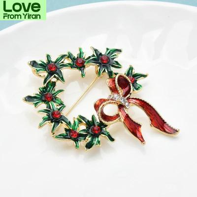Emaille Kerstkrans Broches Voor Vrouwen Strik Bloemen Cirkel Broche Spelden Cadeaus